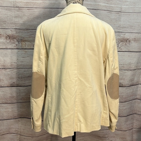 Lauren Jeans Co Corduroy Blazer Leather Elbow Patches Size 1X Cream Pockets - Picture 7 of 13